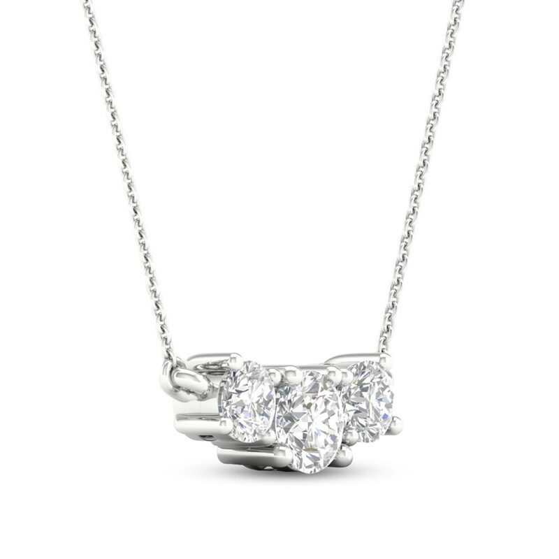 Main Image 2 of Three-Stone Diamond Necklace 1/2 ct tw Round 10K White Gold
