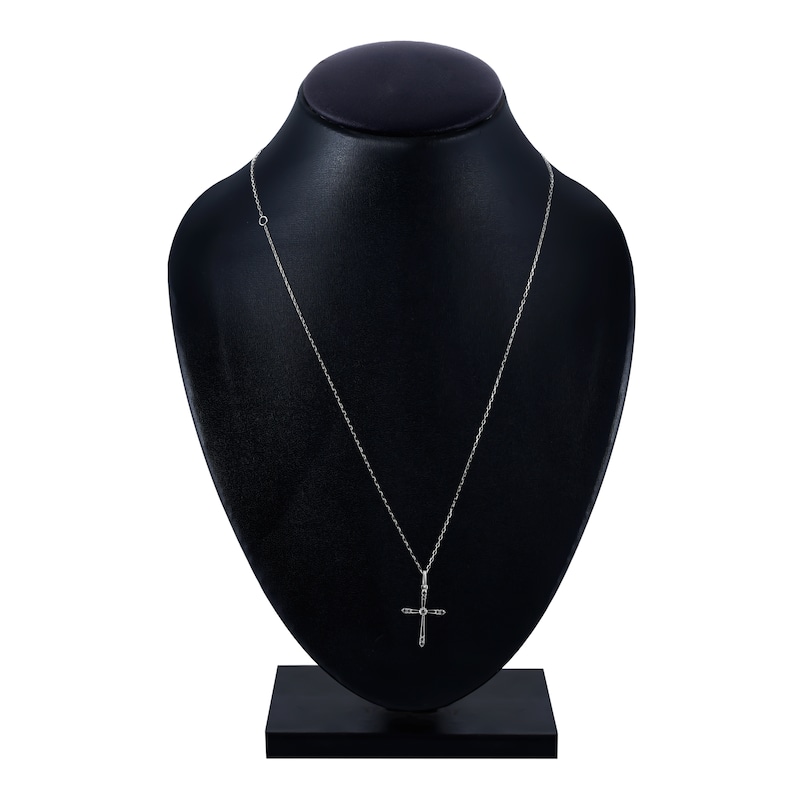 Main Image 3 of Diamond Cross Necklace 1/10 ct tw Round 10K White Gold 18"