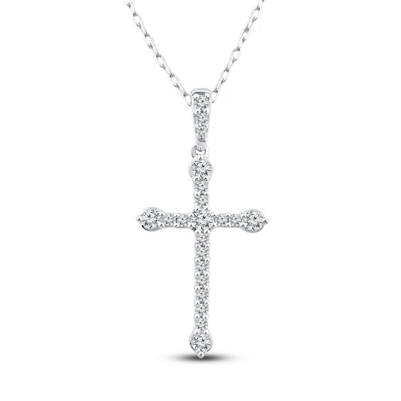 Diamond Cross Necklace 14 ct tw Round 10K White Gold