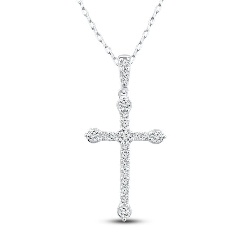 Main Image 1 of Diamond Cross Necklace 1/4 ct tw Round 10K White Gold