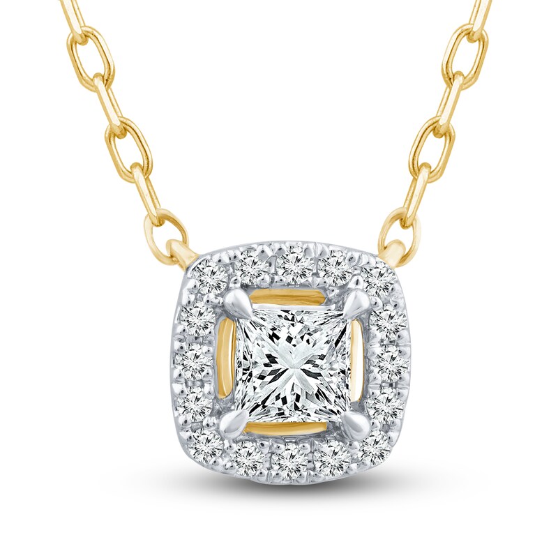Main Image 1 of Diamond Necklace 1/4 ct tw Princess/Round 10K Yellow Gold