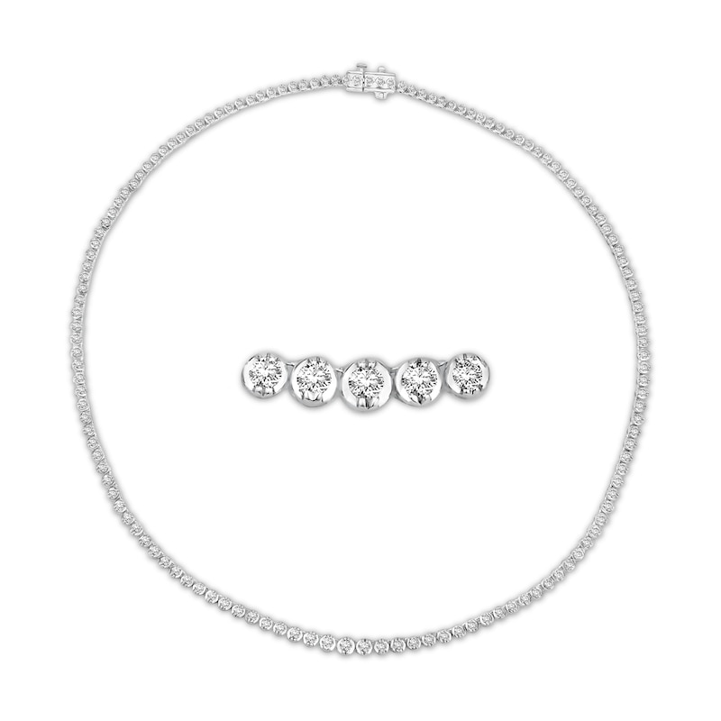 Certified Diamond 5 ct tw Round 18K White Gold Tennis Necklace