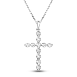 Diamond Cross Necklace 1 ct tw Round 14K White Gold