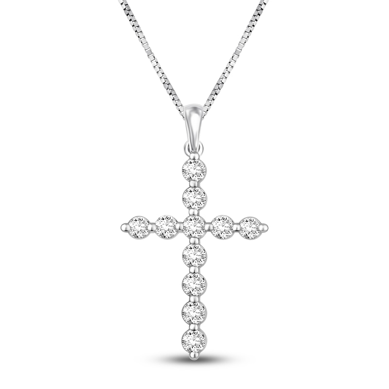 Main Image 1 of Diamond Cross Necklace 1 ct tw Round 14K White Gold