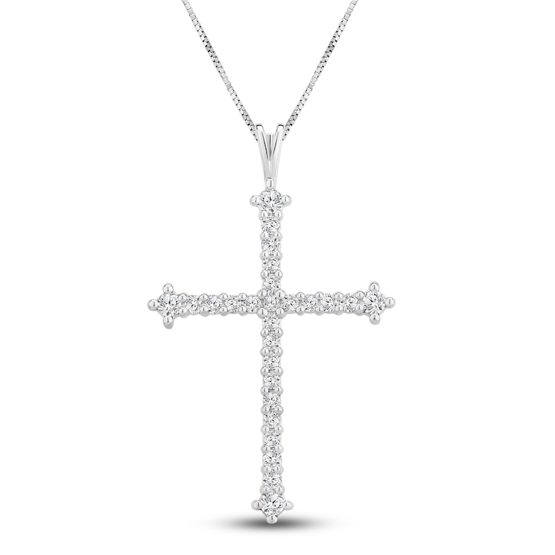 Main Image 1 of Diamond Cross Necklace 1 ct tw Round 14K White Gold