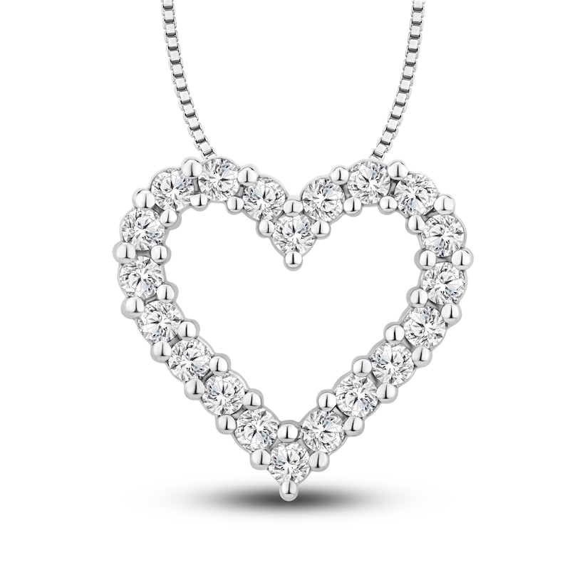 Diamond Heart Pendant Necklace 1 ct tw Round 14K White Gold 18"
