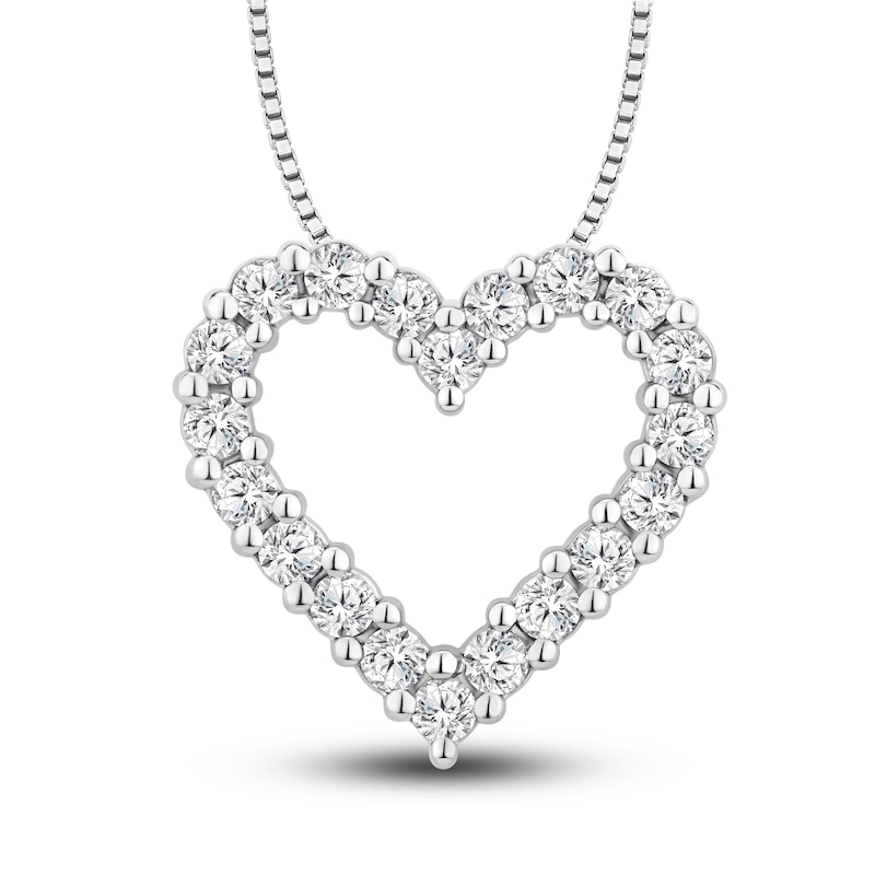 Main Image 1 of Diamond Heart Pendant Necklace 1 ct tw Round 14K White Gold 18"
