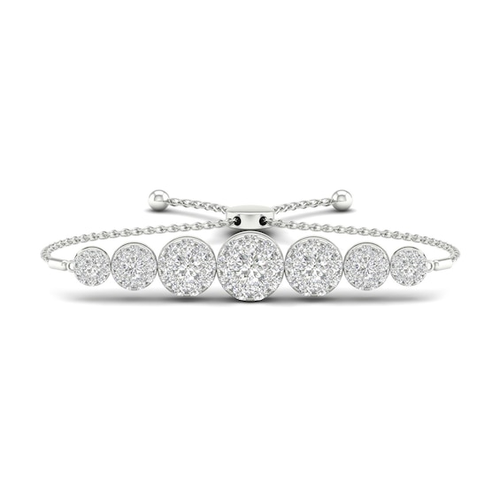 Diamond Bolo Bracelet 1 ct tw Round 10K White Gold 7"