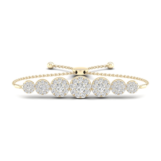 Diamond Bolo Bracelet 1 ct tw Round 10K Yellow Gold 7"