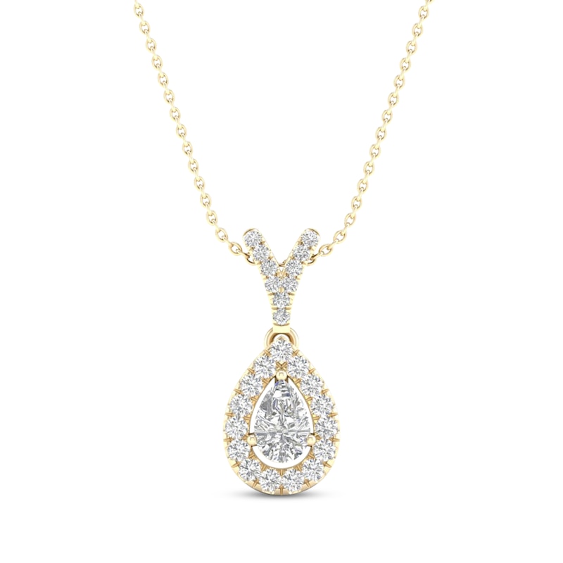 Main Image 1 of Diamond Necklace 1/4 ct tw Pear-shaped/Round 10K Yellow Gold