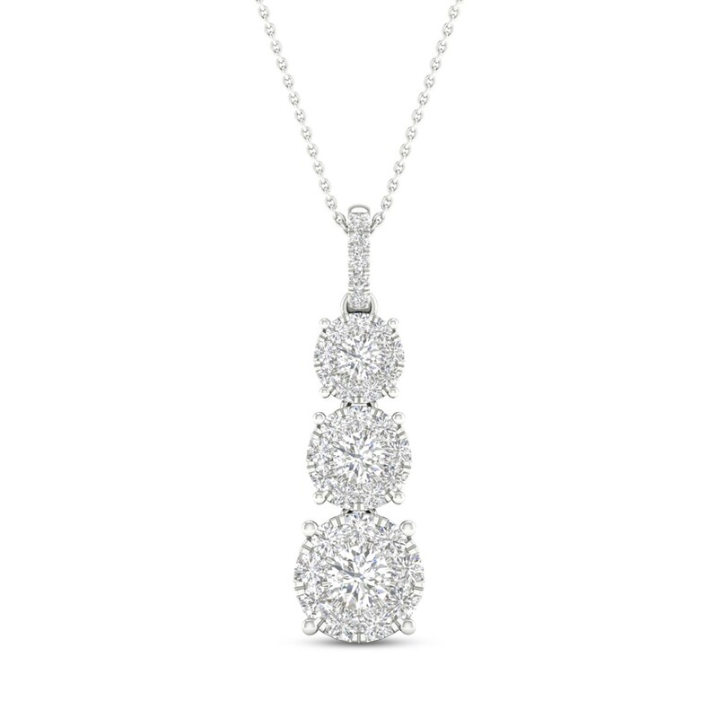 Main Image 1 of Diamond 3-Stone Necklace 1 ct tw Round 10K White Gold