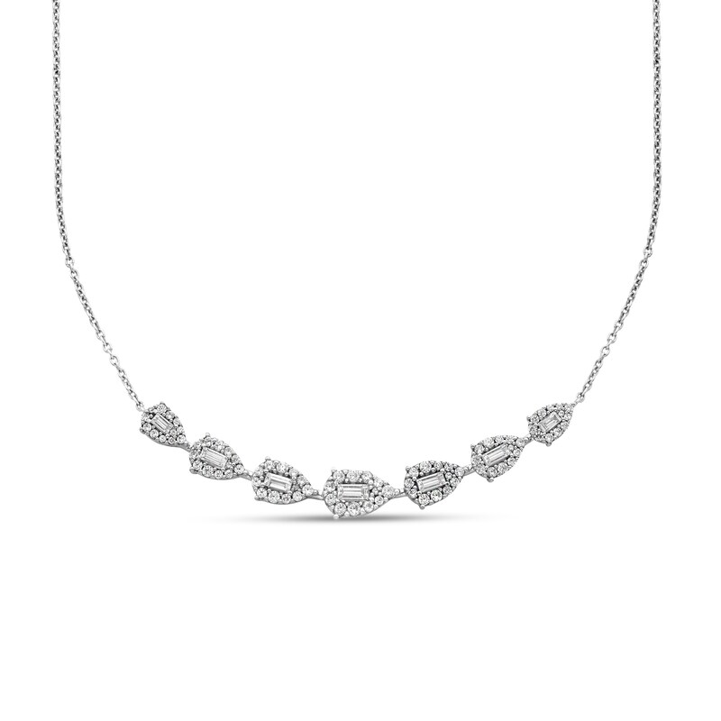 Main Image 1 of Diamond Necklace 1 ct tw Round/Baguette 14K White Gold