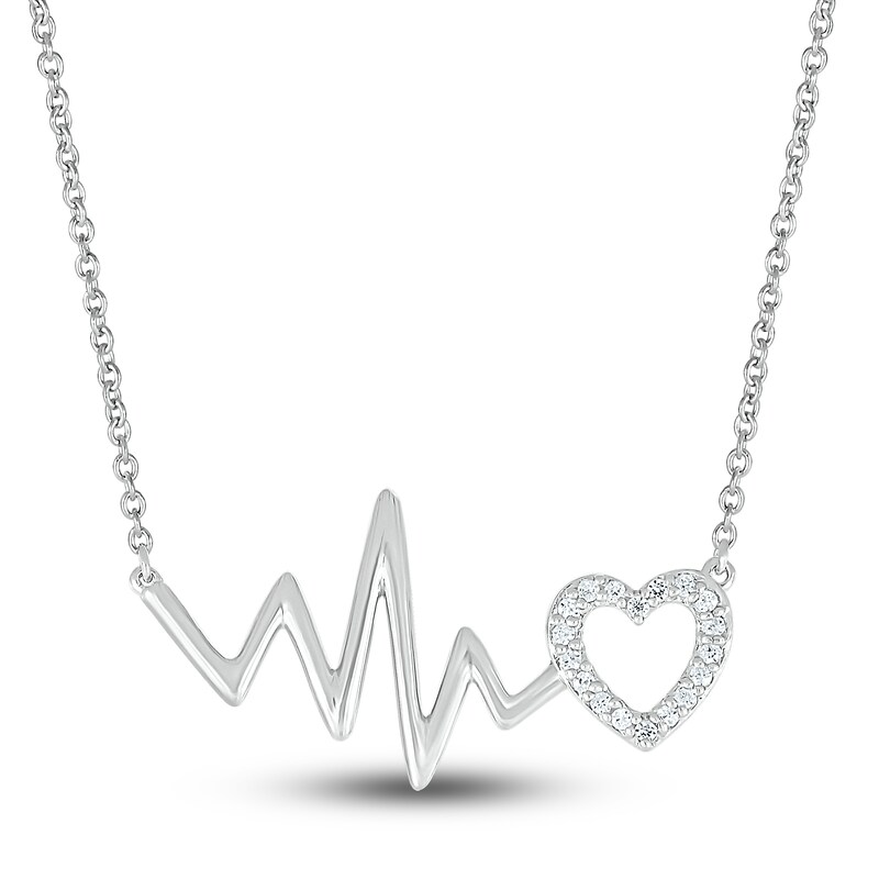 Main Image 1 of Diamond Heartbeat Necklace 1/15 ct tw Round 10K White Gold 18"