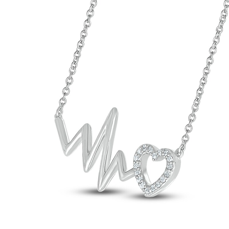 Main Image 2 of Diamond Heartbeat Necklace 1/15 ct tw Round 10K White Gold 18"