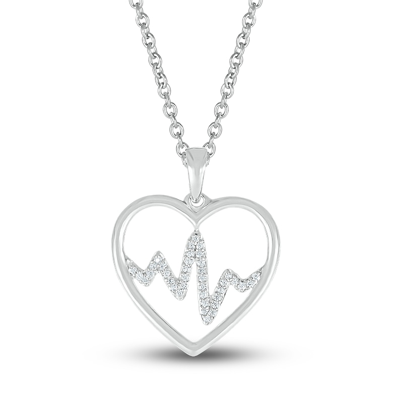 Main Image 1 of Diamond Heartbeat Necklace 1/15 ct tw Round 10K White Gold 18"