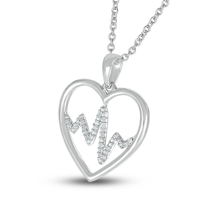 Main Image 2 of Diamond Heartbeat Necklace 1/15 ct tw Round 10K White Gold 18"