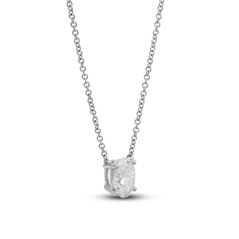Lab-Created Diamond Solitaire Necklace 1 ct tw Oval 14K White Gold 19" (SI2/F)