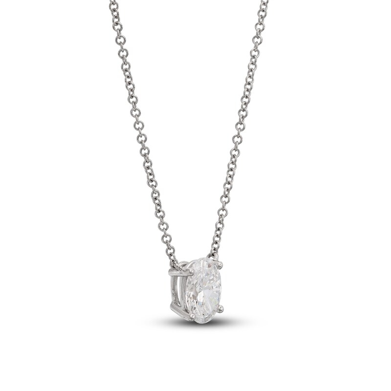 Lab-Created Diamond Solitaire Necklace 1 ct tw Oval 14K White Gold 19" (SI2/F)