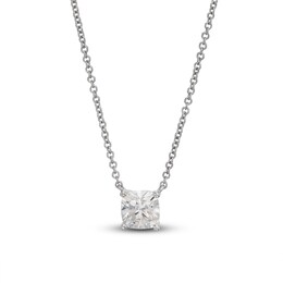 Lab-Created Diamond Solitaire Necklace 1 ct tw Cushion 14K White Gold 19&quot; (SI2/F)