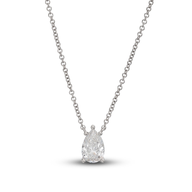 Lab-Created Diamond Solitaire Necklace 1 ct tw Pear-shaped 14K White Gold 19" (SI2/F)