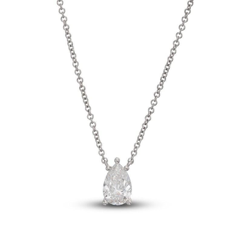 Lab-Created Diamond Solitaire Necklace 1 ct tw Pear-shaped 14K White Gold 19" (SI2/F)