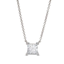 Lab-Created Diamond Solitaire Necklace 1 ct tw Princess 14K White Gold (SI2/F)