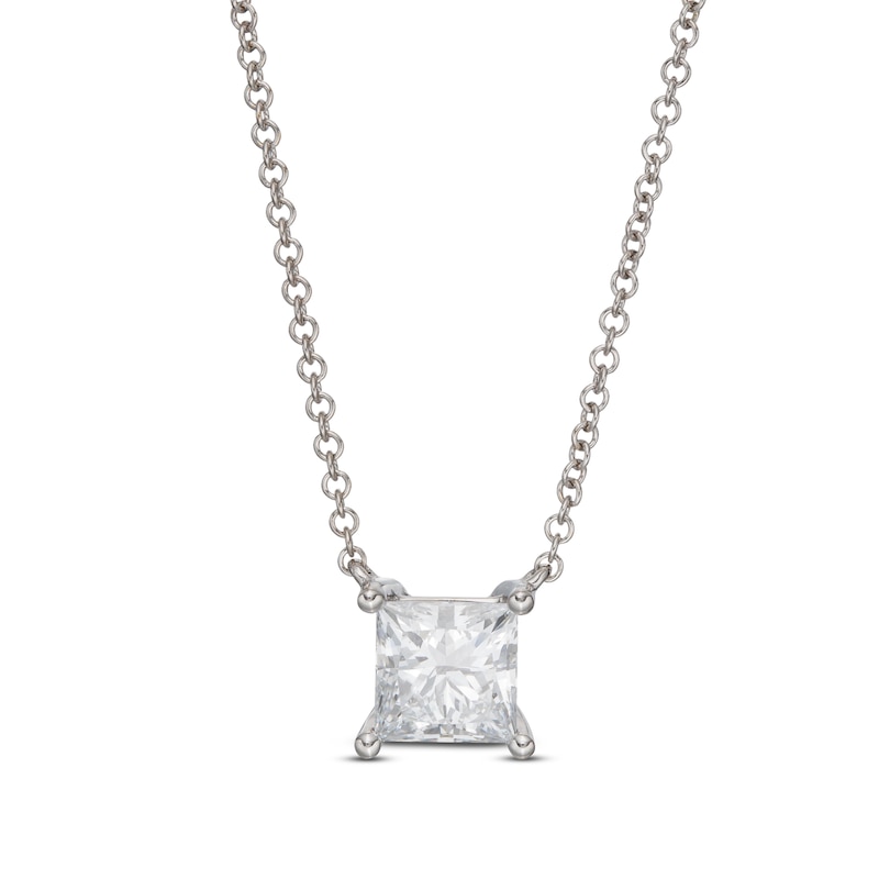 Lab-Created Diamond Solitaire Necklace 1 ct tw Princess 14K White Gold (SI2/F)