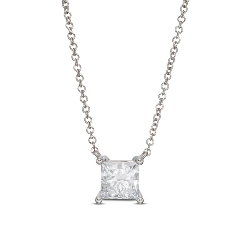 Lab-Created Diamond Solitaire Necklace 1 ct tw Princess 14K White Gold (SI2/F)