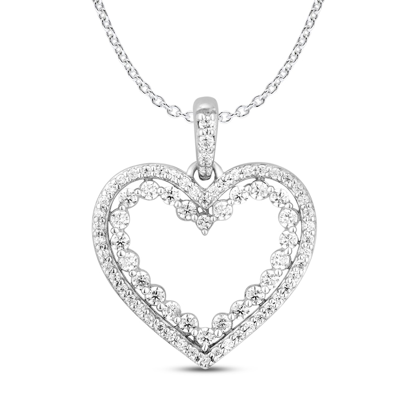 Main Image 1 of Diamond Heart Pendant Necklace 1/2 ct tw Round 10K White Gold