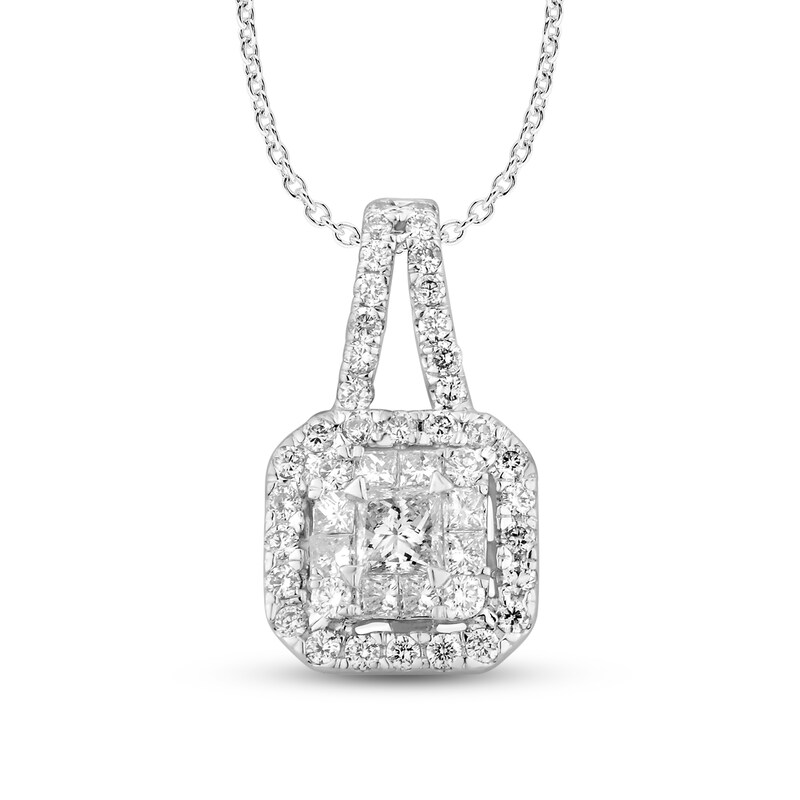 Main Image 1 of Diamond Pendant Necklace 1/2 ct tw Princess/Round 10K White Gold