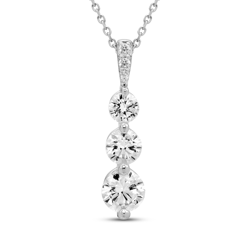 Main Image 1 of Diamond 3-Stone Pendant Necklace 1 ct tw Round 14K White Gold