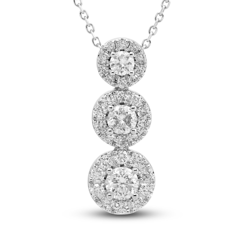 Main Image 1 of Diamond 3-Stone Pendant Necklace 1 ct tw Round 14K White Gold
