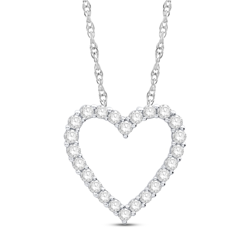 Main Image 1 of Diamond Heart Necklace 1 ct tw Round 14K White Gold 18"
