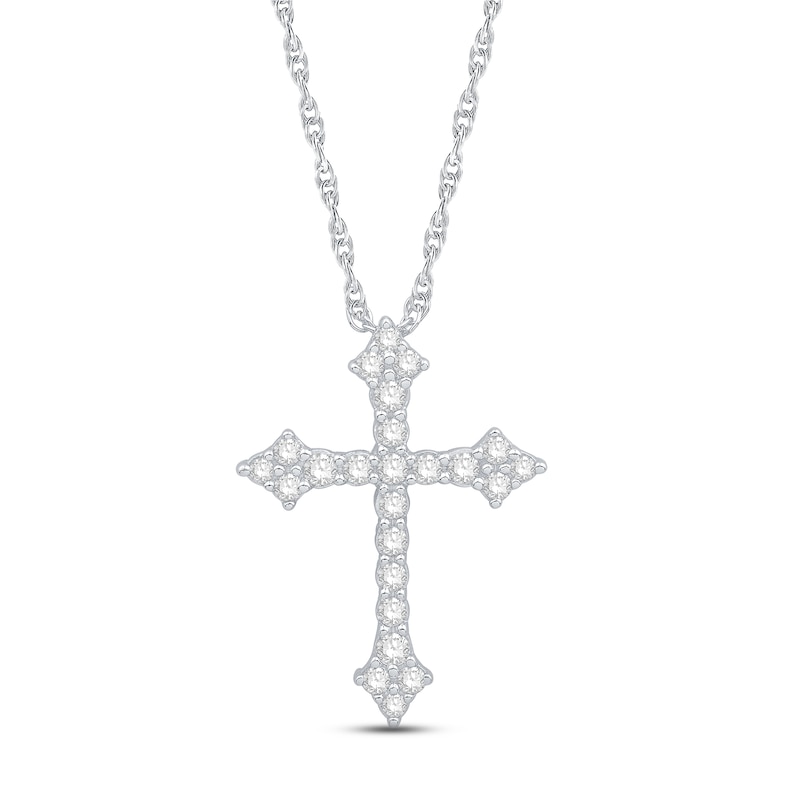 Main Image 1 of Diamond Cross Necklace 1/4 ct tw Round 10K White Gold