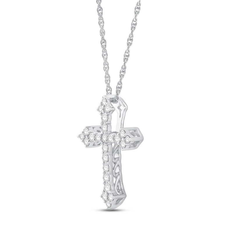 Main Image 2 of Diamond Cross Necklace 1/4 ct tw Round 10K White Gold