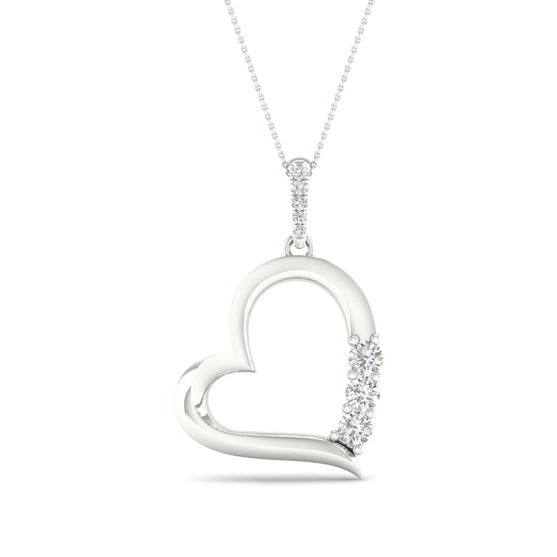 Main Image 1 of Diamond 3-Stone Heart Pendant Necklace 1/2 ct tw Round 10K White Gold 18"