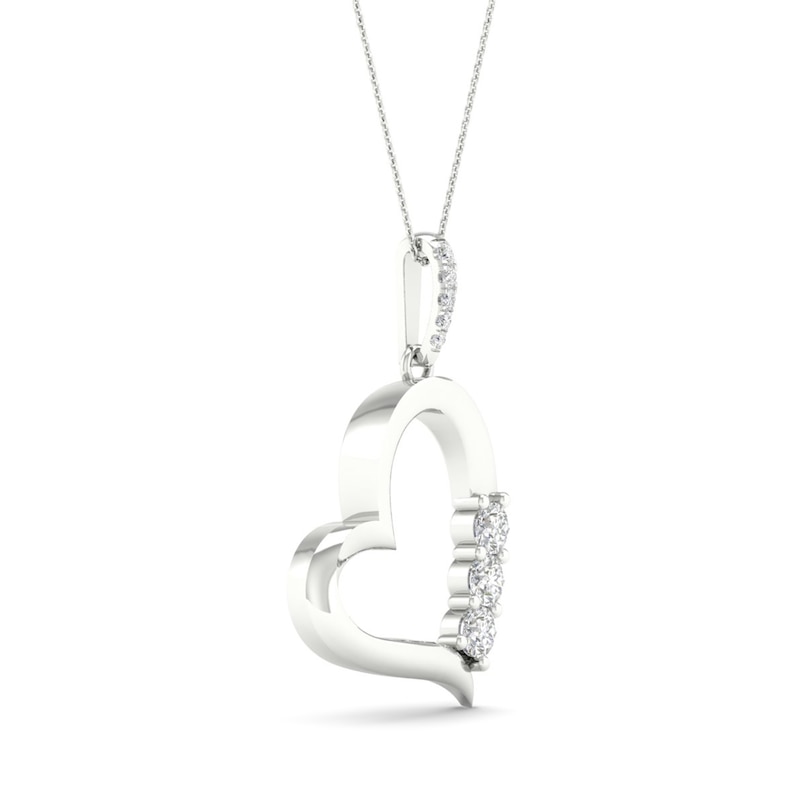Main Image 2 of Diamond 3-Stone Heart Pendant Necklace 1/2 ct tw Round 10K White Gold 18"