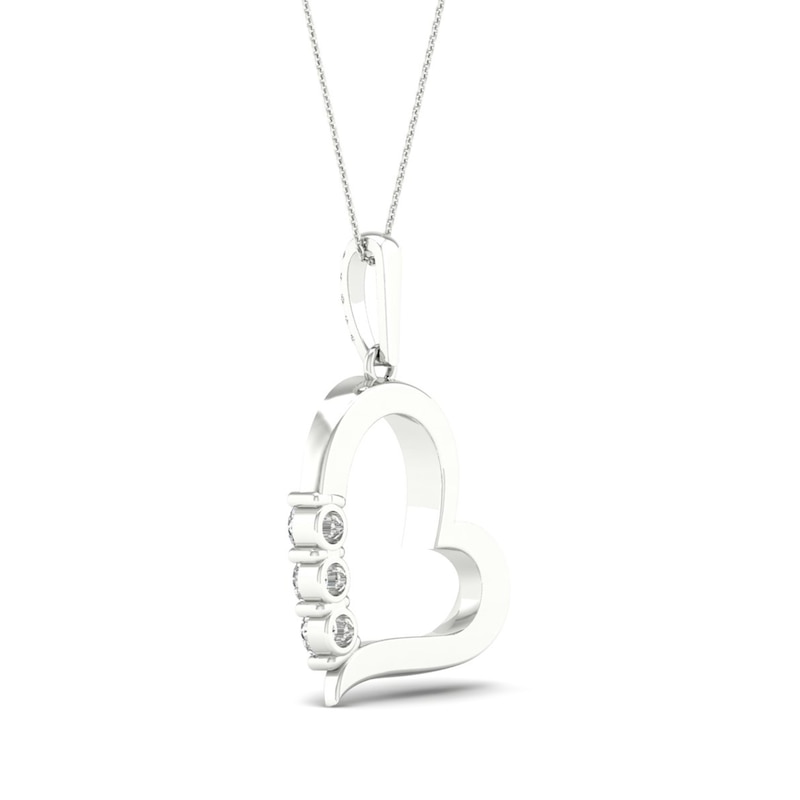 Main Image 4 of Diamond 3-Stone Heart Pendant Necklace 1/2 ct tw Round 10K White Gold 18"