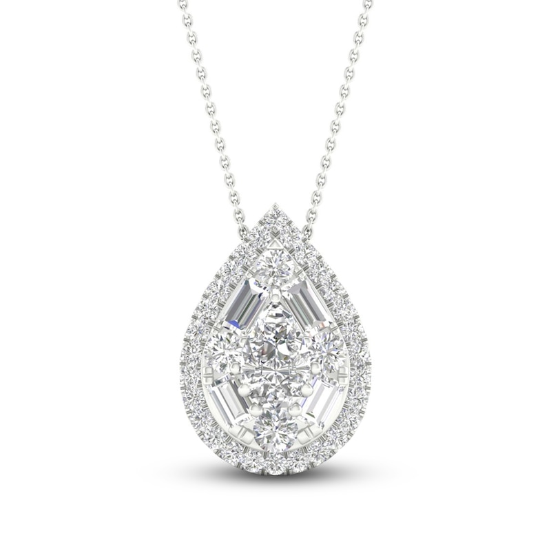 Round Cut Diamond V-Shape Cluster Pendant Necklace in White Gold