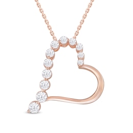 Diamond Heart Pendant Necklace 1/2 ct tw Round 10K Rose Gold 18"