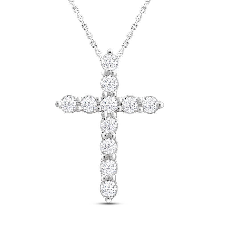 Main Image 1 of Diamond Cross Pendant Necklace 1/2 ct tw Round 10K White Gold