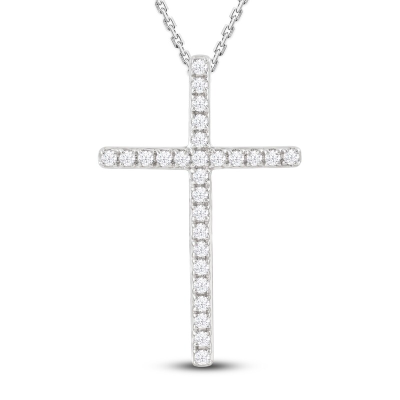 Main Image 1 of Diamond Cross Pendant Necklace 1/4 ct tw Round 10K White Gold