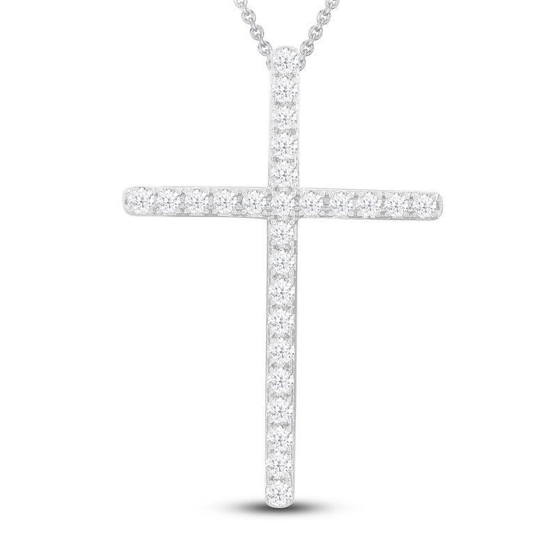 Diamond Cross Pendant Necklace 1 ct tw Round 14K White Gold