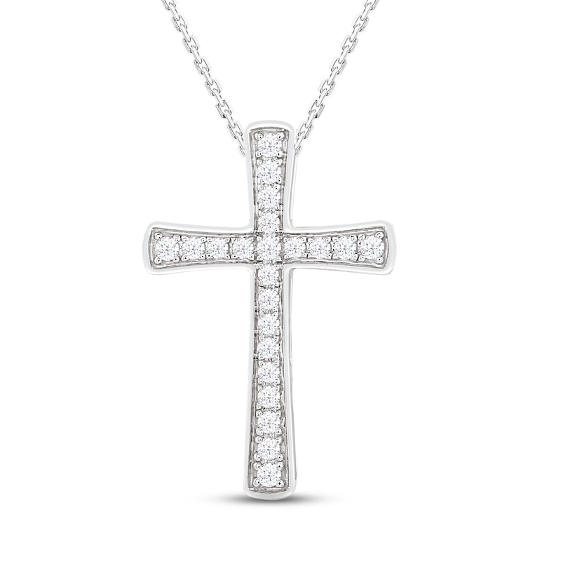 Main Image 1 of Diamond Cross Pendant Necklace 1/4 ct tw Round 10K White Gold