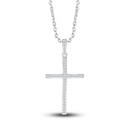 Diamond Cross Pendant Necklace 1/10 ct tw Round Sterling Silver