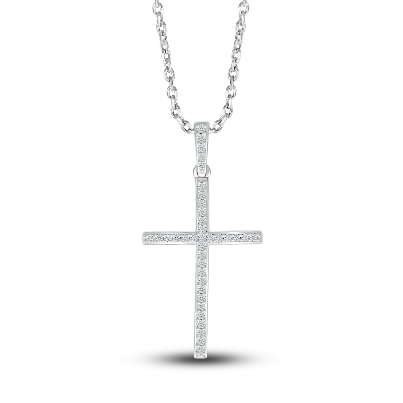 Main Image 1 of Diamond Cross Pendant Necklace 1/10 ct tw Round Sterling Silver