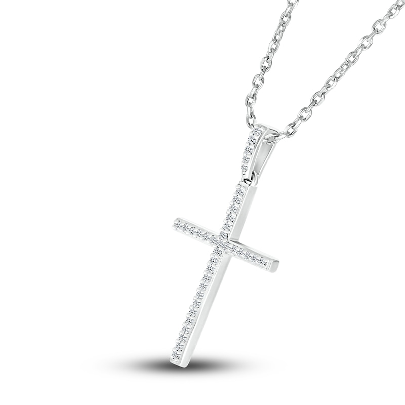 Main Image 2 of Diamond Cross Pendant Necklace 1/10 ct tw Round Sterling Silver