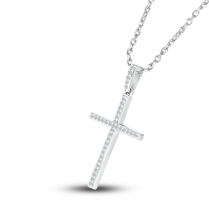 Diamond Cross Pendant Necklace 1/10 ct tw Round Sterling Silver