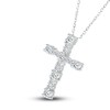 Thumbnail Image 2 of Diamond Cross Pendant Necklace 1/2 ct tw Round 10K White Gold 18"