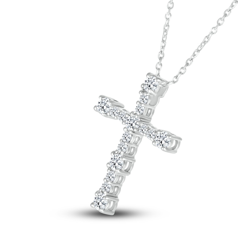 Main Image 2 of Diamond Cross Pendant Necklace 1/2 ct tw Round 10K White Gold 18"